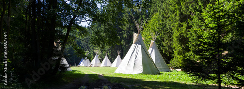 Children's summer camp in the Indian style. A place where children spend their summer holidays.