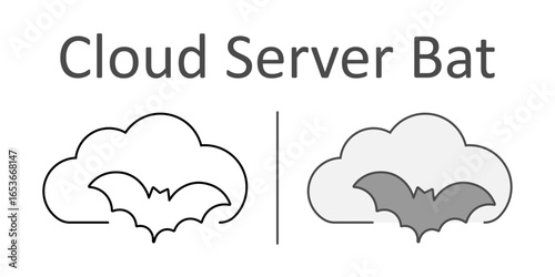 Cloud Server with Bat Silhouette icon — spooky cloud storage symbol with flying bat, haunted tech Halloween design.