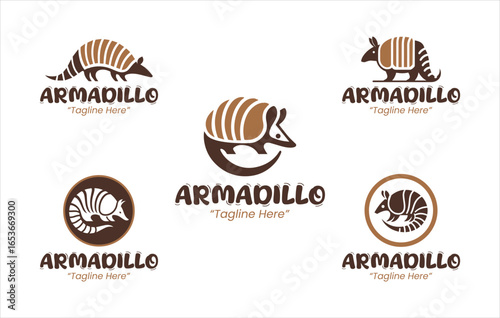 5 Armadillo Logo Set Brown Color Modern Minimalist Animal Brand Design