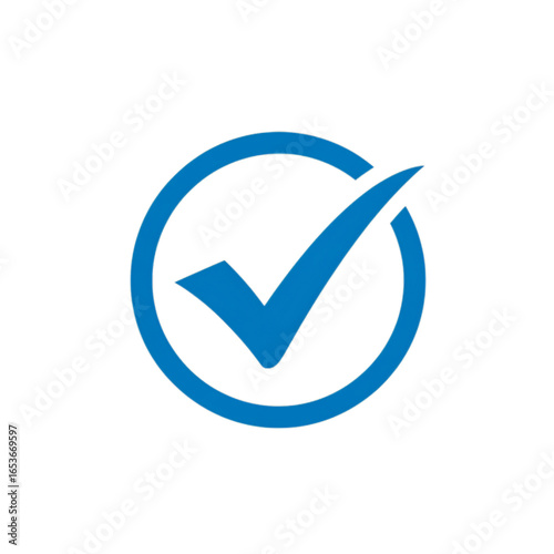 Blue check mark inside a blue circle outline tick correct isolated on a transparent background