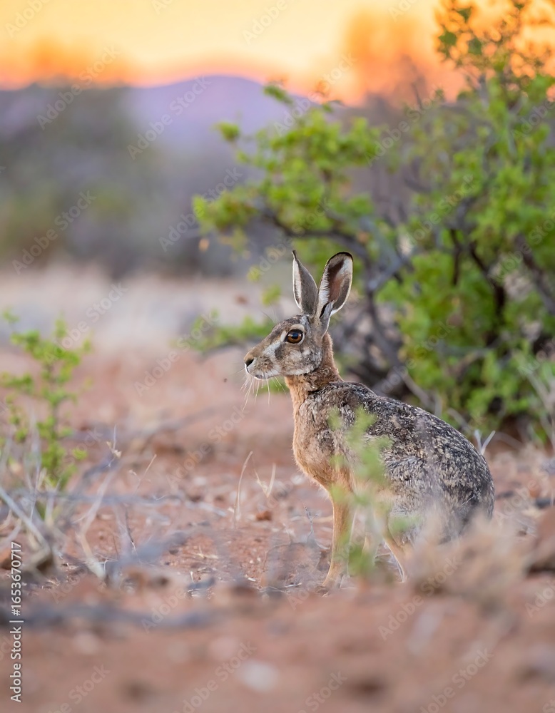Fototapeta premium Desert hare at sunset (1)