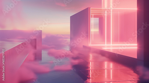 Sweet Pink Minimal Landscape Architecture Illustration