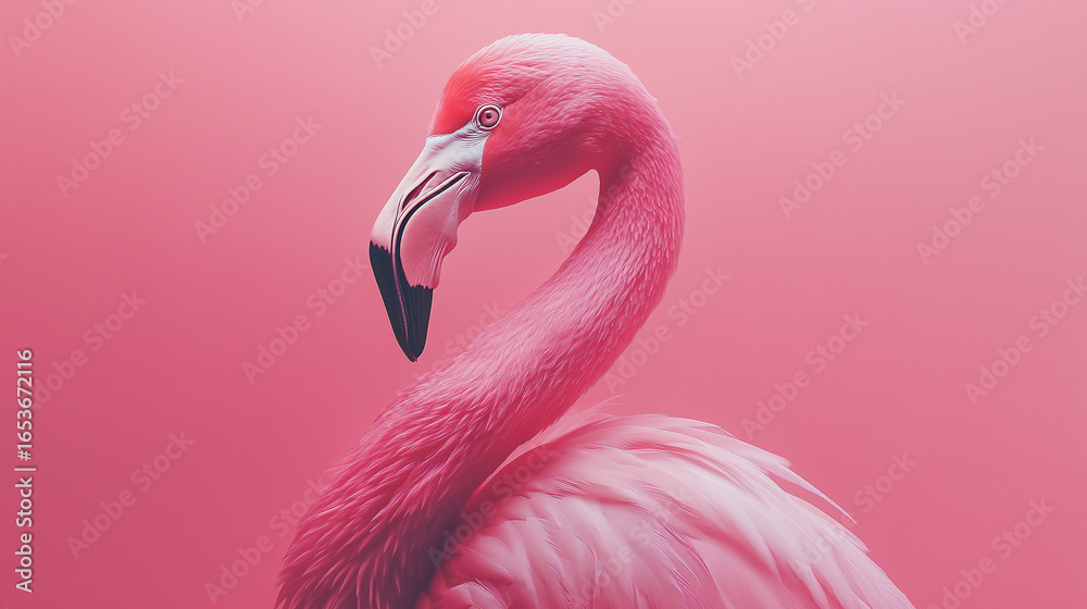 Fototapeta premium Sweet Pink Flamingo on Pink Background Illustration