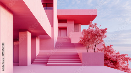 Sweet Pink Minimal Landscape Architecture Illustration