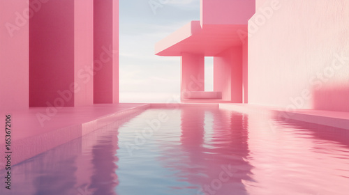 Sweet Pink Minimal Landscape Architecture Illustration