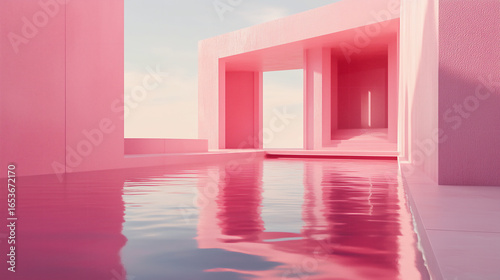 Sweet Pink Minimal Landscape Architecture Illustration
