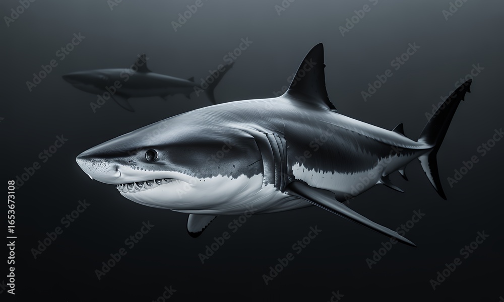 Obraz premium Intense Underwater Predator Dramatic Shark Portrait