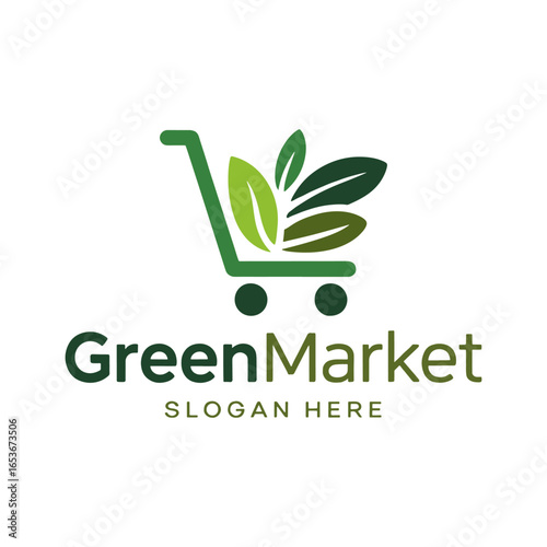 Eco-friendly shop logo, vegan food shop, natural products market, organic products