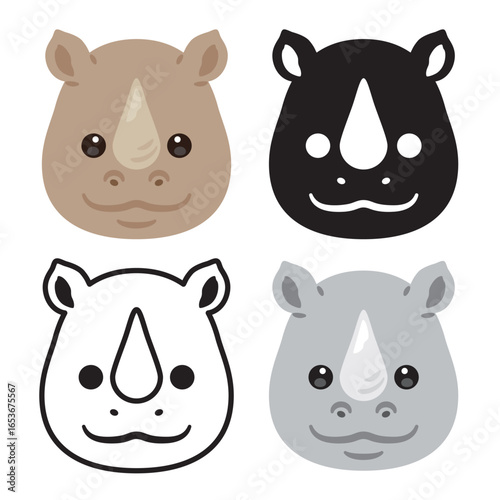 サイの顔アイコンセット