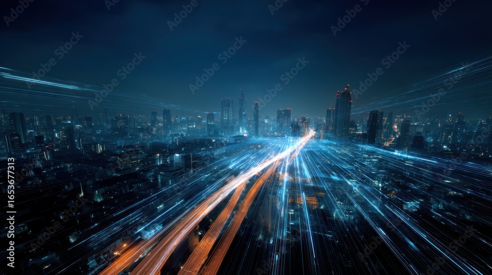 Fototapeta premium Cityscape night traffic light trails