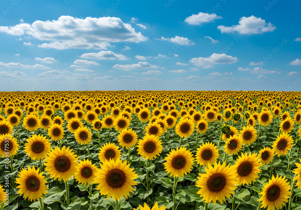 Fototapeta premium Sunflowers field under sunny sky