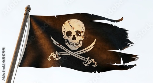 Tattered Pirate Flag with Skull and Crossed Swords