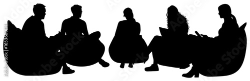 Silhouette of People Sitting in Circle on Beanbags