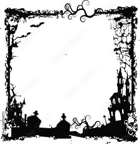 Square scary halloween frame art decoration illustration background clipart