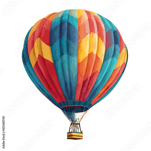 Soaring Colors: A vibrant hot air balloon floats gracefully, showcasing a spectrum of joyful colors against the backdrop of boundless skies, inspiring a sense of adventure and freedom.