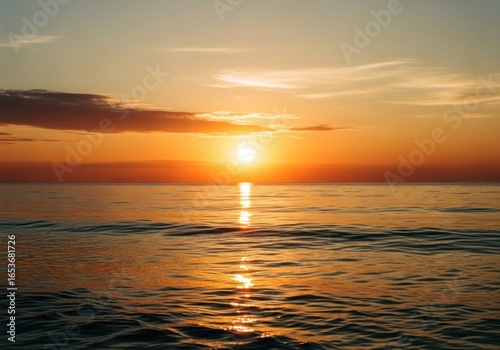 Radiant Sunset Casting a Glistening Golden Path Across Gentle Ocean Waves