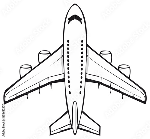 Airline Jet Airplane Top View Outline Style with Engines and Wings ready for flight