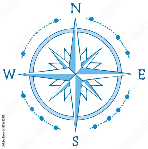 Stylized Windrose Compass Rose with North, South, East, West Orientation
