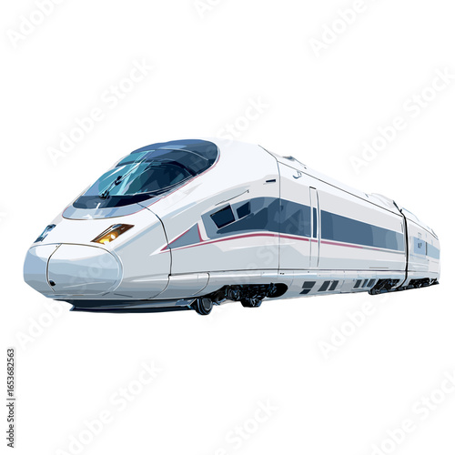 Velocity on Rails: An immaculate high-speed train, a marvel of modern engineering, gleams with streamlined design, promising swift journeys and seamless travel.