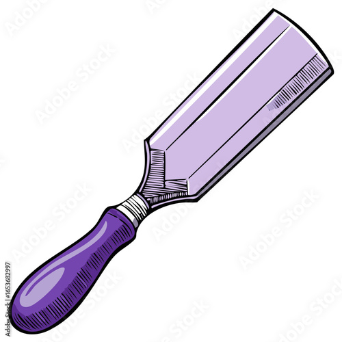 Woodworking chisel tool with a purple handle detailed comic book style illustration