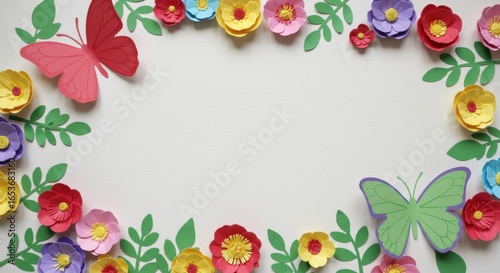 Handmade Paper Flowers and Butterflies Frame