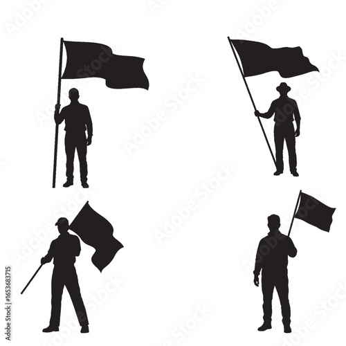 Person Holding Flag Silhouette Vector for Leadership, Victory, and Symbolic Expression Concepts