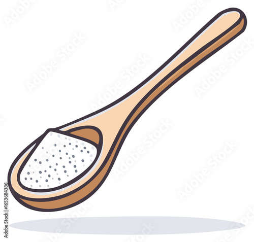 Wooden spoon with white granules