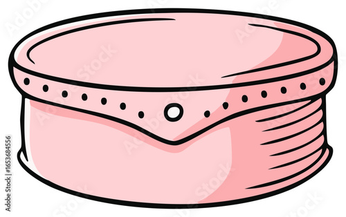Vintage Pink Hatbox with Button and Trim Isolated on White Background
