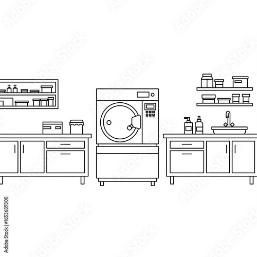 Flat icon of sterilization room with autoclave machine isometric ilustration.