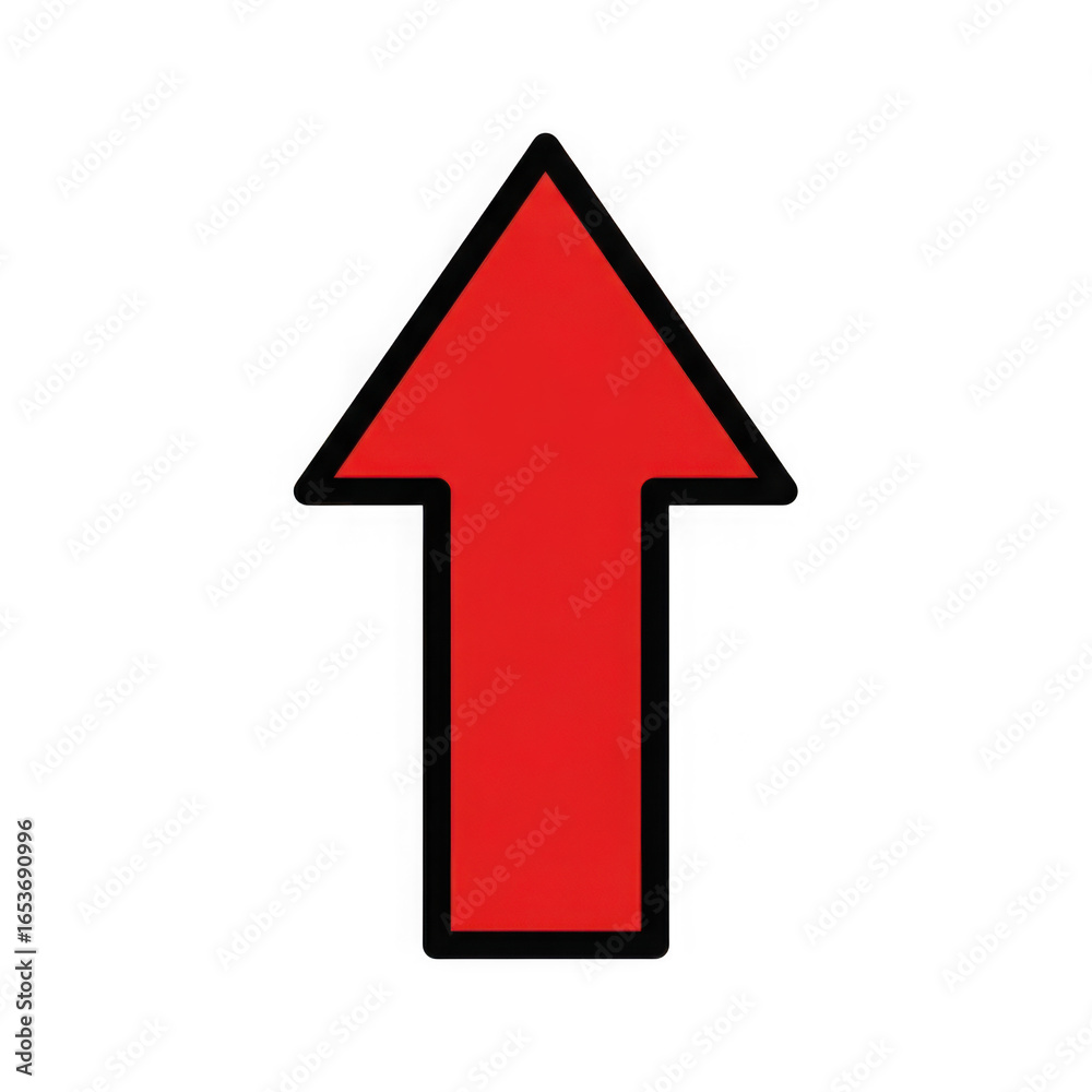 Red arrow pointing upwards with a black outline direction movement isolated on a transparent background Red arrow pointing upwards with a black outline direction movement isolated on a transparent background