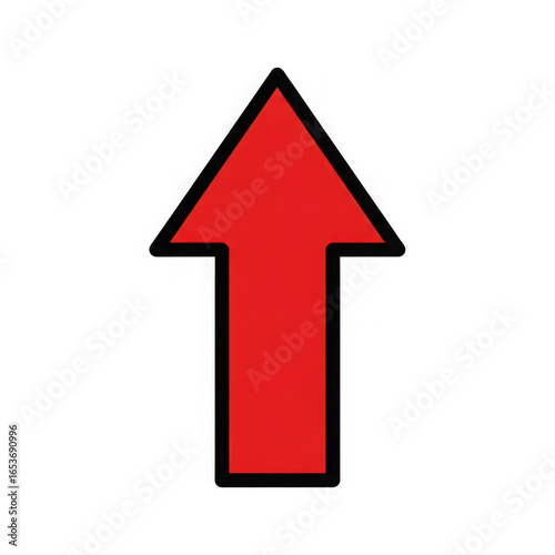 Red arrow pointing upwards with a black outline direction movement isolated on a transparent background