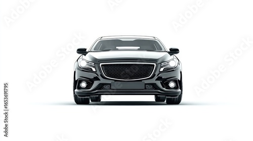 Car/facing forward/white background - sleek black sedan presentation