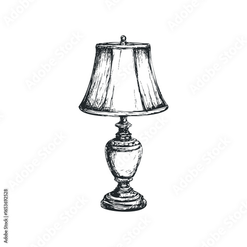 Sketch of a classic desk lamp with a flared shade and ornate base