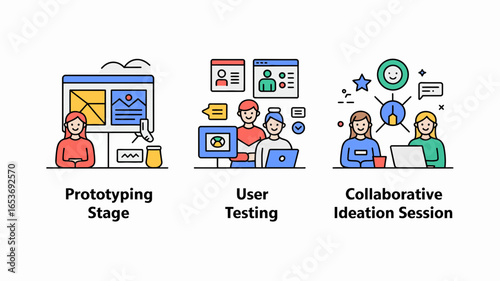 Creative process showcasing prototyping stage, user testing, ideation session