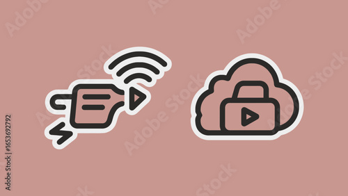 Media streaming and cloud storage icons for data security and access