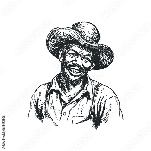 Black Man Wearing Straw Hat Smiling Wide