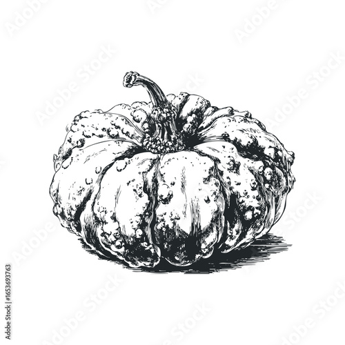 Textured heirloom squash with ribbed surface and bumpy skin