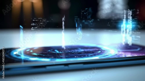 Wallpaper Mural “Smartphone ad showing sleek design, glowing edges, and futuristic holograms Torontodigital.ca