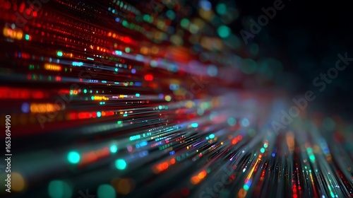 A vibrant, abstract digital artwork featuring a myriad of colorful, glowing lines and dots, creating a mesmerizing and dynamic visual experience.