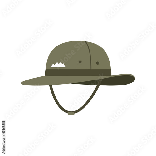 Khaki safari hat illustration outdoor adventure headwear sun protection travel gear camping accessory isolated vector graphic