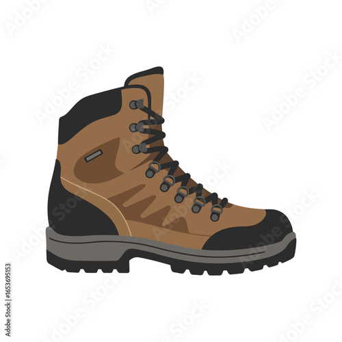 Brown leather hiking boot illustration outdoor adventure footwear trekking shoe rugged trail boot walking gear isolated vector