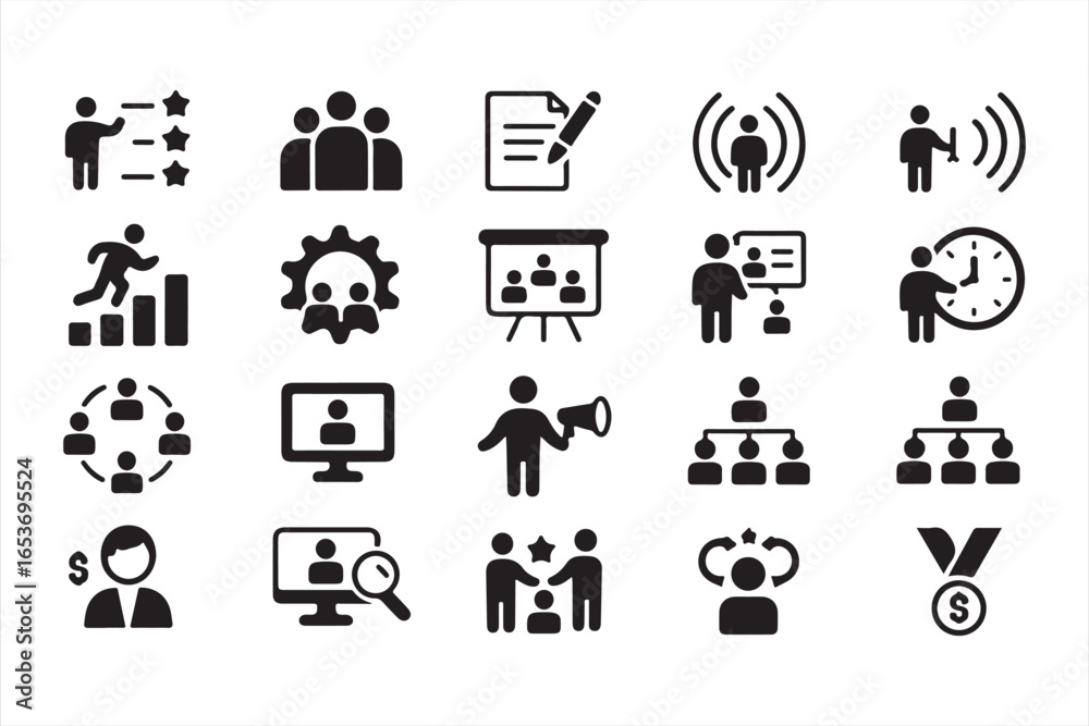 Fototapeta premium Strategy and Corporate Icons – Teamwork, Progress and Business Development Vector