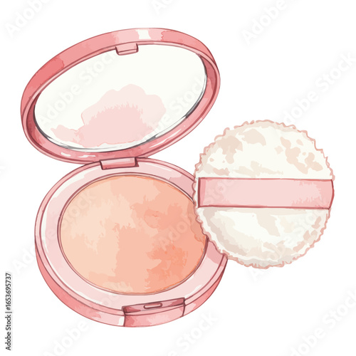 Pink Compact Powder with Puff and Mirror