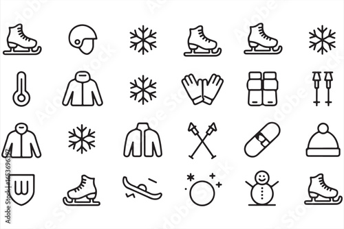 Ice Skating and Ski Equipment Icons – Winter Sports and Cold Weather Gear Vector