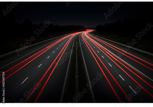 Wallpaper Mural Night highway red light trails from moving vehicles on dark road Torontodigital.ca