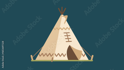 Flat illustration of a traditional Native American teepee on a dark blue background.