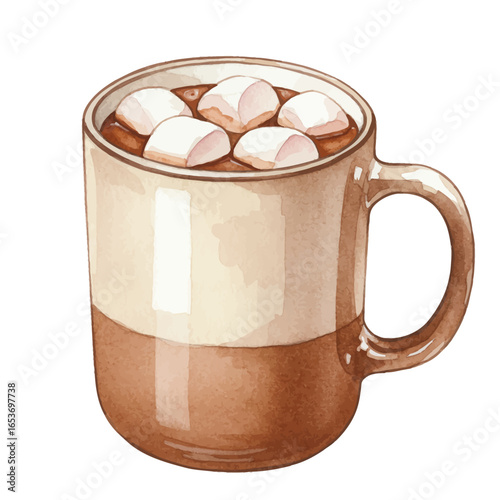Watercolor Illustration of Hot Chocolate with Marshmallows