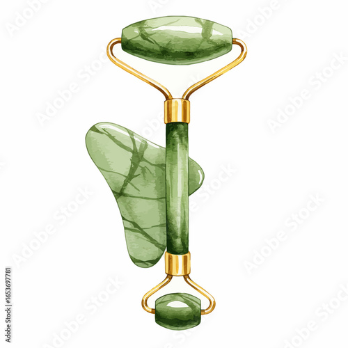 Watercolor Jade Gua Sha and Roller Set for Facial Massage