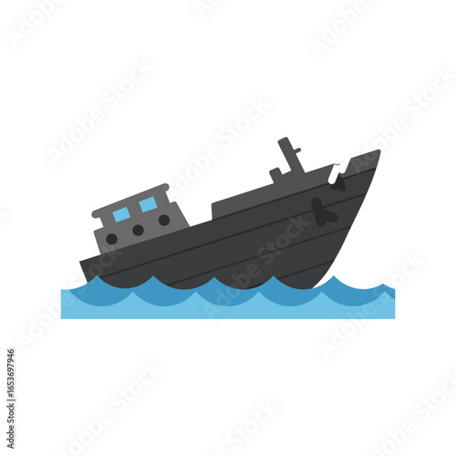 Sinking ship vector illustration maritime disaster boat capsizing nautical accident submerged vessel water danger