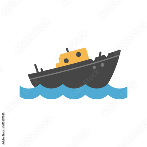 Sinking boat illustration distressed vessel in choppy water maritime disaster vector graphic